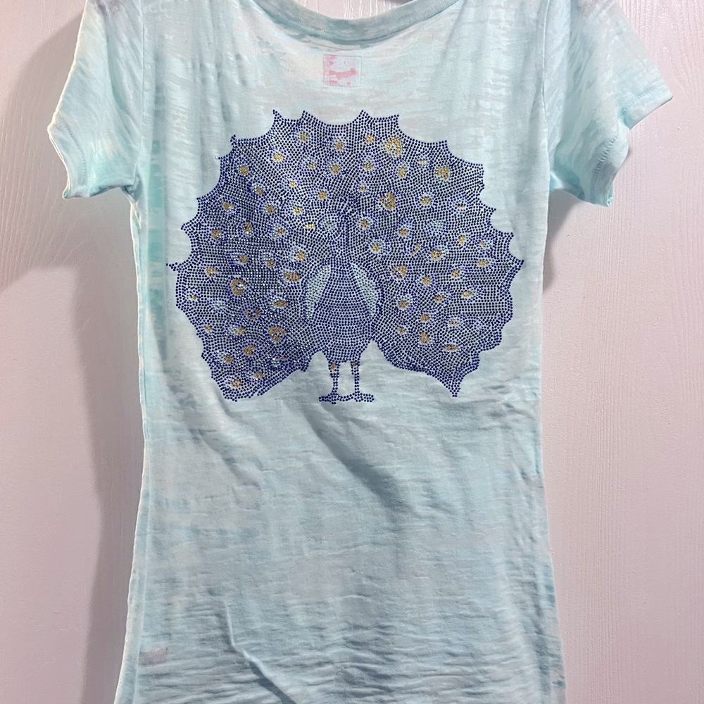 Burnout T-shirt with peacock and gems on back